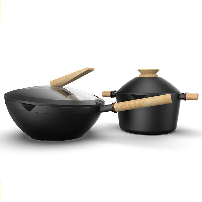 

Removable Creative Flat Bottom Non-stick Household Fried Vegetable Cooker Set Kitchen Pot Cookware set