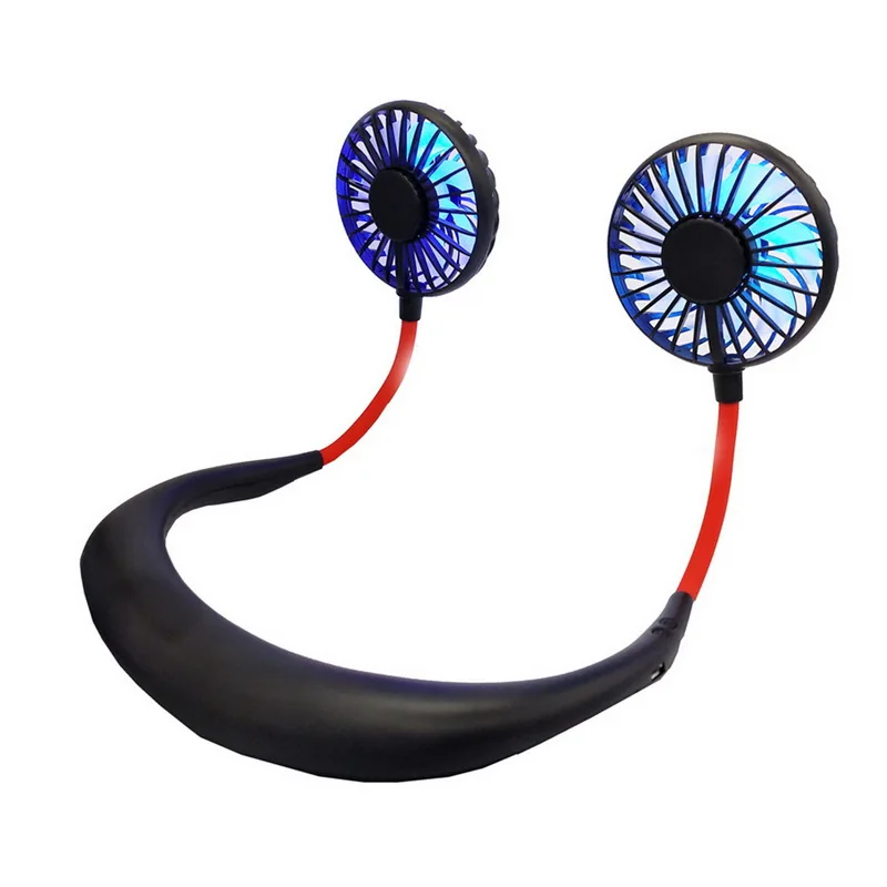Black LED USB портативный вентилятор, без рук, для шеи, для подвешивания, зарядка через usb, мини портативный, спортивный вентилятор, 3 передачи, Usb, воздушные вентиляторы кондиционера с подсветкой - Цвет: Black LED