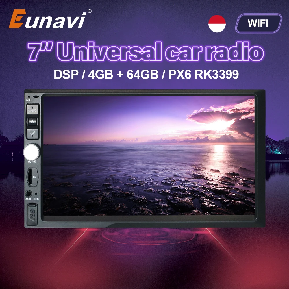 Eunavi 2 Din Android 10 Car Radio Multimedia Stereo Player 7 inch Screen Universal Headunit RDS Bluetooth Navigation GPS no DVD