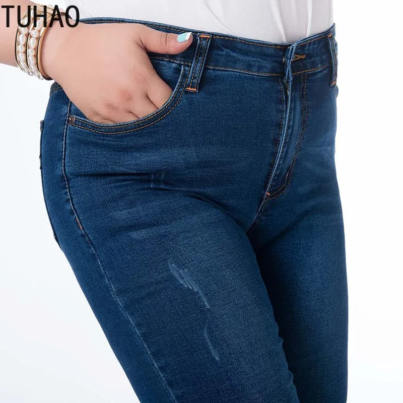 TUHAO Autumn Winter Jeans for Women High Waist Pants for Women Large Size 7XL 6XL 5XL Skinny Jeans Woman Denim Office Trousers