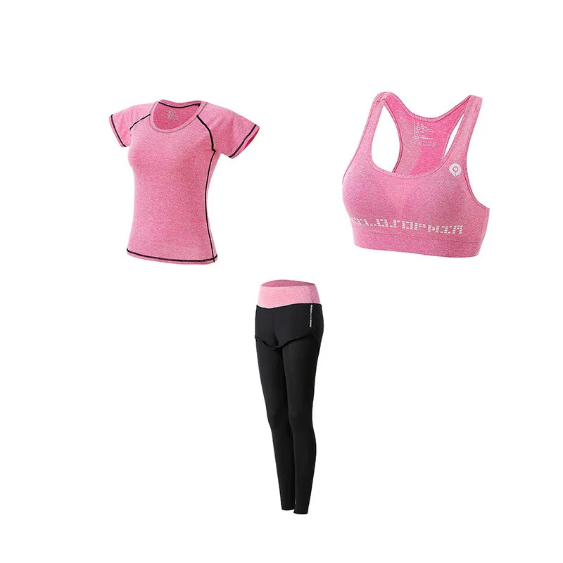 3-pink-A 1 комплект, Женский комплект из 5 предметов для йоги, для бега, футболка, фитнес, бюстгальтер, спортивная одежда, для фитнеса, Kleding Vrouwen, одежда для спортзала, спортивный костюм для тренировок - Цвет: 3-pink-A