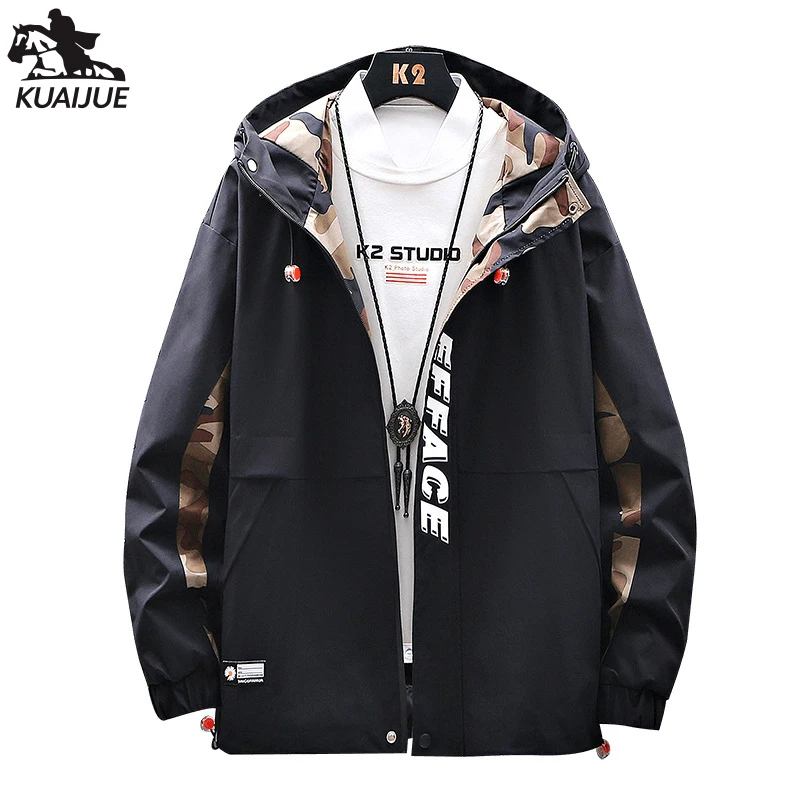 

casual Jacket Men 6XL 7XL 8XL spring autumn New mens jackets printing Hooded coat men Thin windbreaker tooling Men's coats 2087