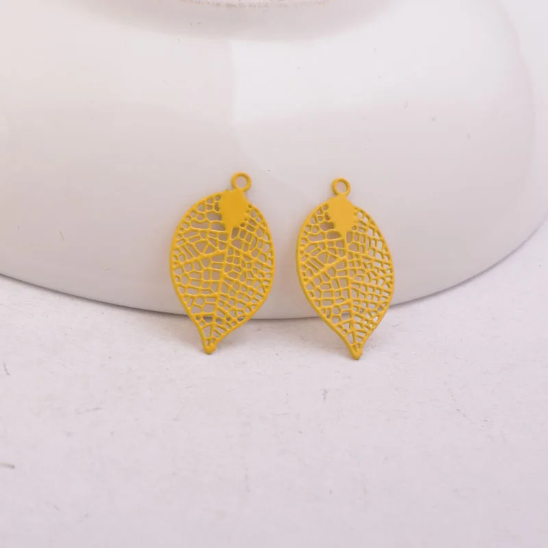 100pcs AC10464 11*19mm Small Print Leaf Charm Brass Leaves Jewelry accessories - Окраска металла: Deep Yellow