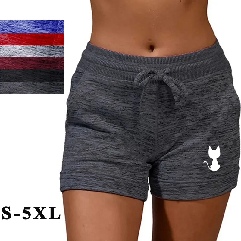 Summer Women's Shorts Back View Cat Printed Elastic Casual Sports Quick ...
