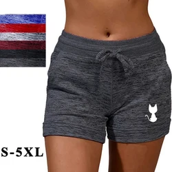 Verão calções femininos vista traseira gato impresso elástico casual esportes de secagem rápida fitness respirável feminino sweatpants plus size