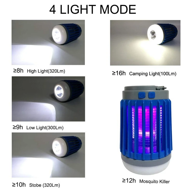 3 в 1, фонарь для кемпинга, Zapper, фонарик, портативный, IPX6, водонепроницаемый, от комаров, убийца, светодиодный фонарь с аккумулятором 1800 мАч