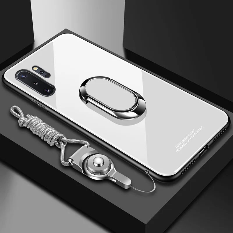 Для samsung Galaxy Note 10 Plus чехол из твердого закаленного стекла с кольцом-подставкой задняя крышка для samsung S10 S8 S9 Plus Note 10 9 8 чехол