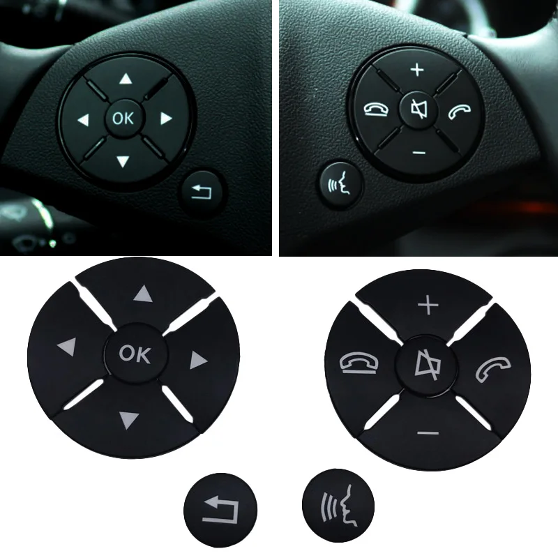 Black Interior Steering Wheel Button Switch Trim Cover Sticker For Mercedes Benz C E S  GLK Class W204 W212 W221 X204 C200 C250