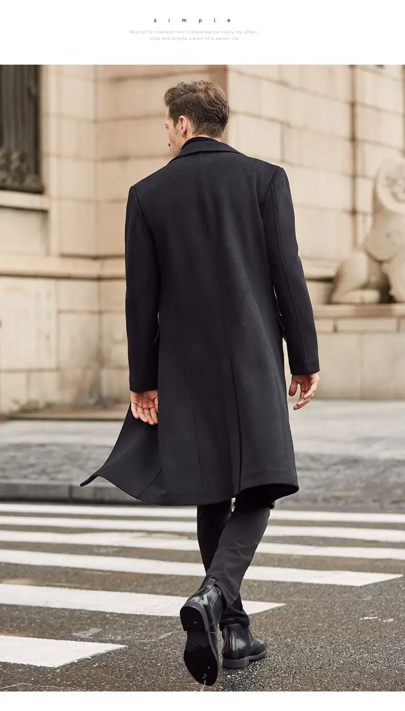 Мужское длинное пальто, утепленный мужской костюм-Тренч, мужское кашемировое пальто, высококачественное шерстяное пальто, зимняя длинная парка