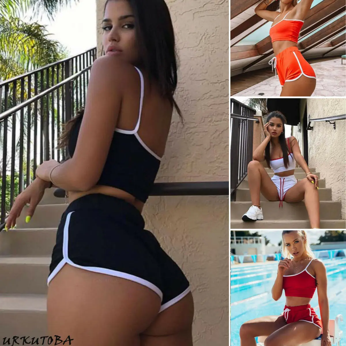 Conjunto de 2 piezas de verano para mujer, Top corto y pantalones cortos ajustados, conjunto deportivo corto