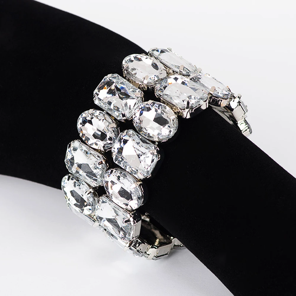 Crystal Bracelet Women Wedding Full Shiny Rhinestone Bride Love Charm Link Chain Jewelry