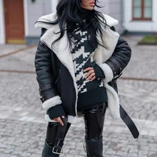 Women's Winter Jacket Coat Thicken Faux Fur Punk Casual Long Coats Female Autumn Zipper Up Black Leather Jacket Woman 2021