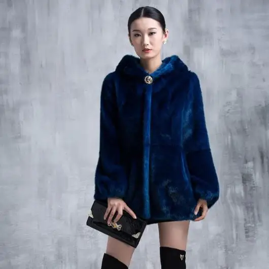 dark blue Меховые женские шубы из искусственного меха s плюс размер 3XL 4XL зимние женские шубы из искусственного меха с капюшоном верхняя одежда норковая меховая парка пальто M543 - Цвет: dark blue