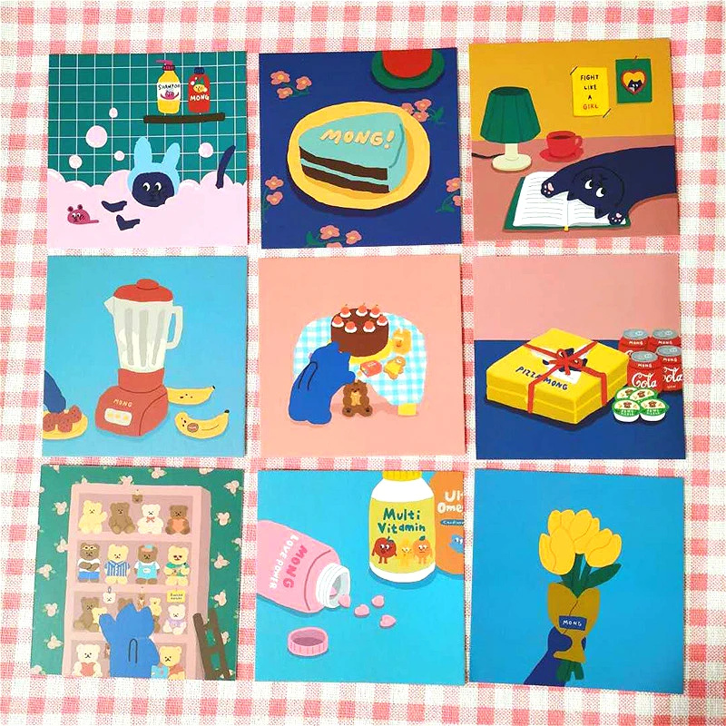 Korean Cute Cat Decorative Cards Square Metope Decoration PostCards Multi Function Poster Notebook Photo Props Room Wall Sticker