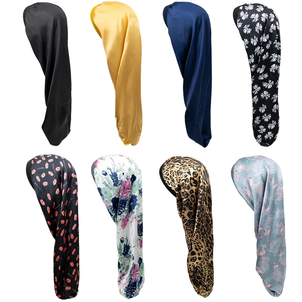 

New Elastic Wide Edge Satin Bonnet Long Hair Hat Sleeping Hats Wrap Night Cap Hair Care Bonnet For Women Men Unisex Cap Bonnet