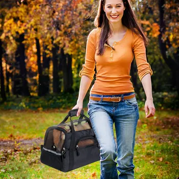 

Pet Dog Carrier Cat Puppy Kitten Portable Travel Bag Adjustable Strap Safety Belt Buckle Comfortable Soft Bed Lightweight