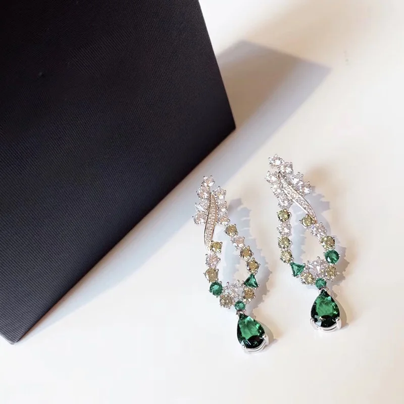 Модный Роскошный бренд, Серебро S925 пробы для женщин, богиня, дамы, зеленый камень, вечерние, свадебные, Серебряный кулон, серьги с подвеской, ювелирные изделия