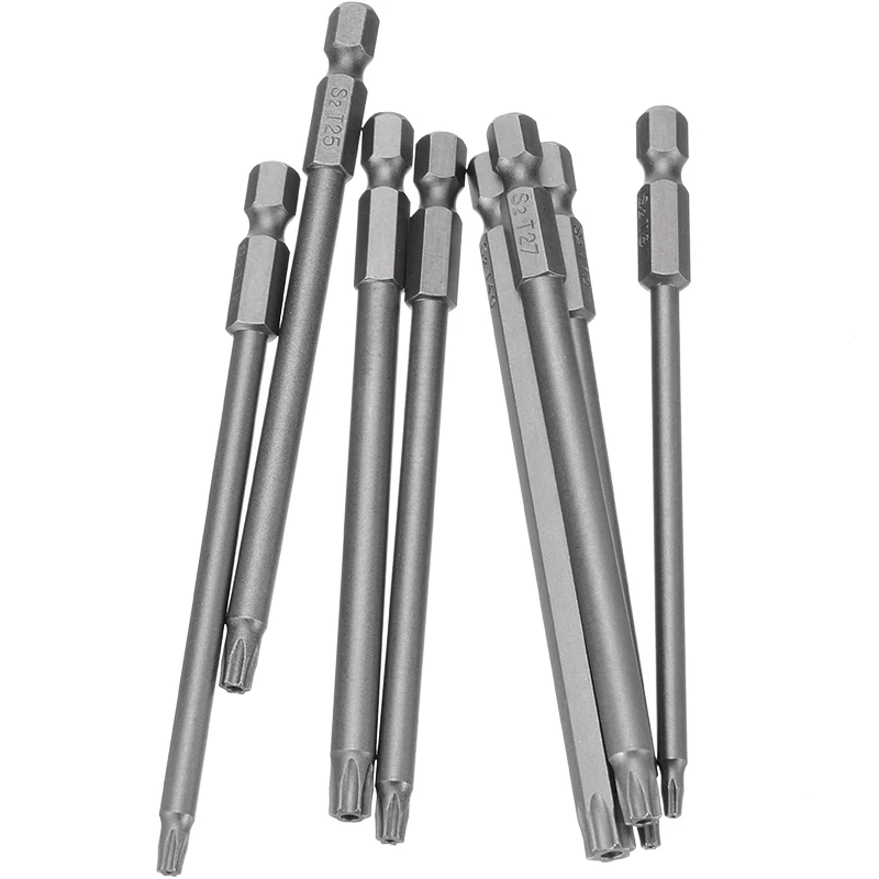 8pcs 100mm 1/4 Inch Torx Head Screwdriver Bits Hex Magnetic Screwdriver Set Hand Tools T8/T10/T15/T20/T25/T27/T30/T40
