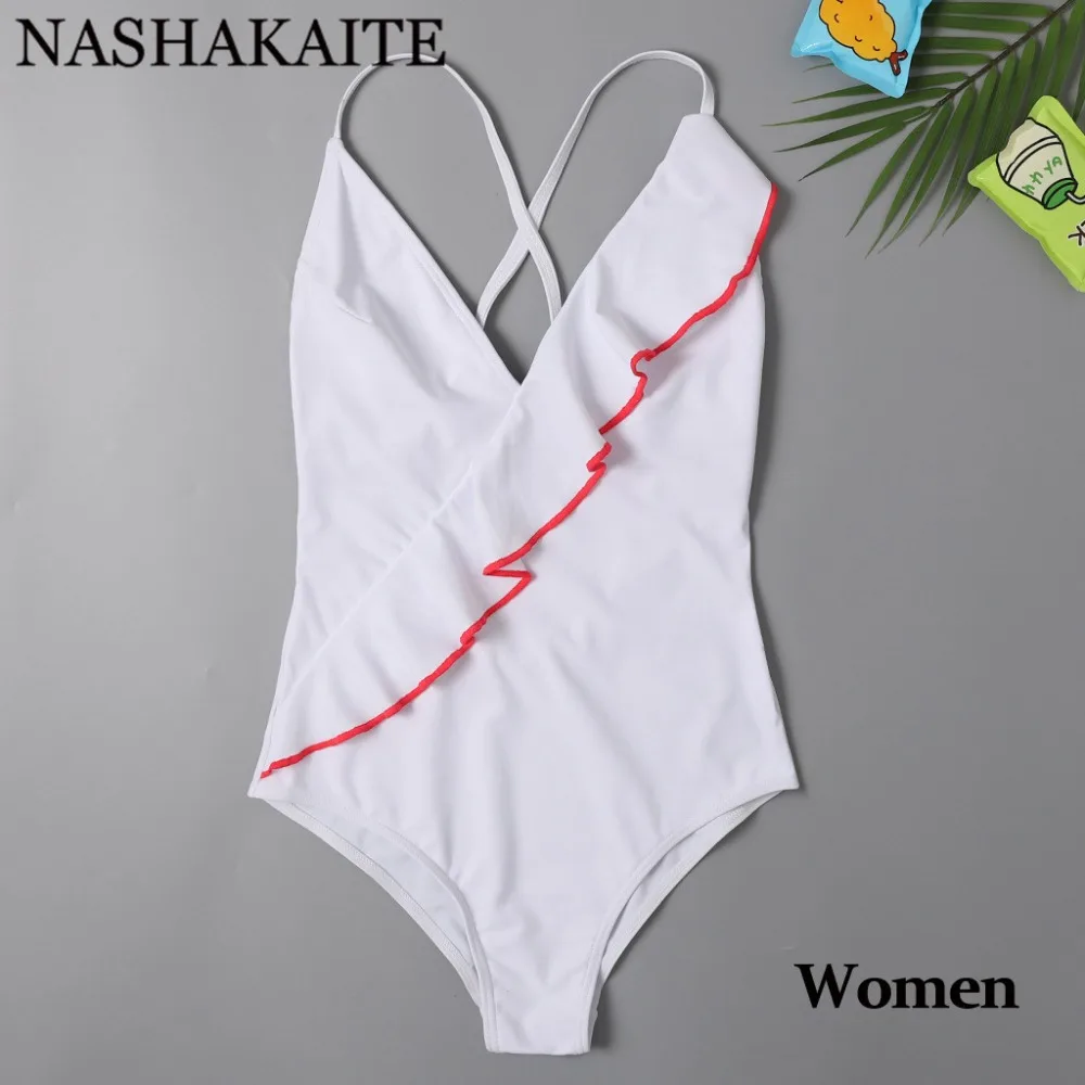 NASHAKAITE «Мама и дочка» купальник со сплошным задником крест-накрест, v-образный вырез, купальник с рюшами Женская пляжная одежда купальники девушки семейный купальник