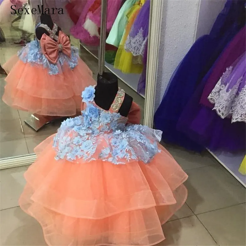 Glizt/оранжевое фатиновое платье для первого дня рождения для девочек; Vestido Daminha Casamento; кружевное бальное платье с объемным цветочным рисунком; Платья с цветочным узором для девочек