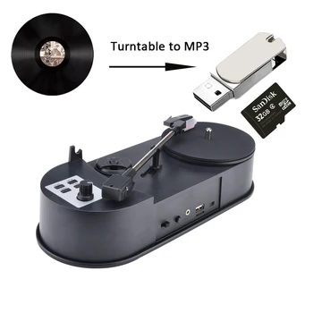 휴대용 축음기, 33 RPM, 45RPM 턴테이블 플레이어 변환기, MP3 TF 카드, USB 내장 스피커, PC 필요 없음
