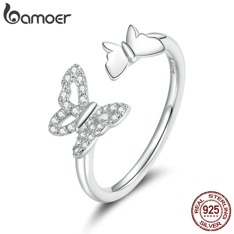 bamoer Signet Ring 925 Sterling Silver Flying Butterflies Open Adjustable Finger Rings for Women 202