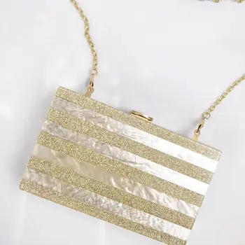 

Women Vintage Acrylic Clutch Bag Silver and Gold Striped Designer Evening Party Bag Lady Elegant Wedding Bridesmaid Dinner Bag