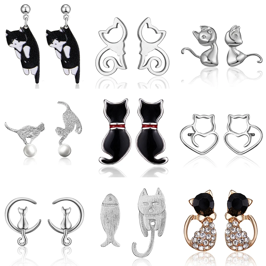 Belleper очаровательный милый озорной маленький черный Кот играть мяч пирсинг мультфильм серьги с животными для женщин девочек высокое качество день рождения