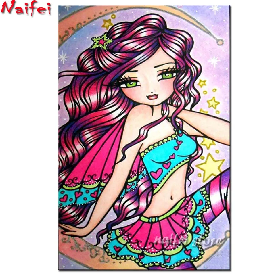 5D Diamond Painting cartoon girl DIY Mosaic Kit Square round Drill Embroidery Mermaid Patterns Rhinestone Wall Arts | Дом и сад