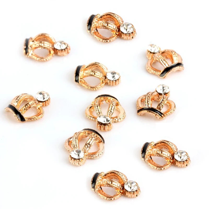 10Pcs 3D Golden Alloy Rhinestones Crown Nail Art Glitters Stickers& Butterfly Beads 10 Pieces Silver 3D Alloy Nail Art Slices G