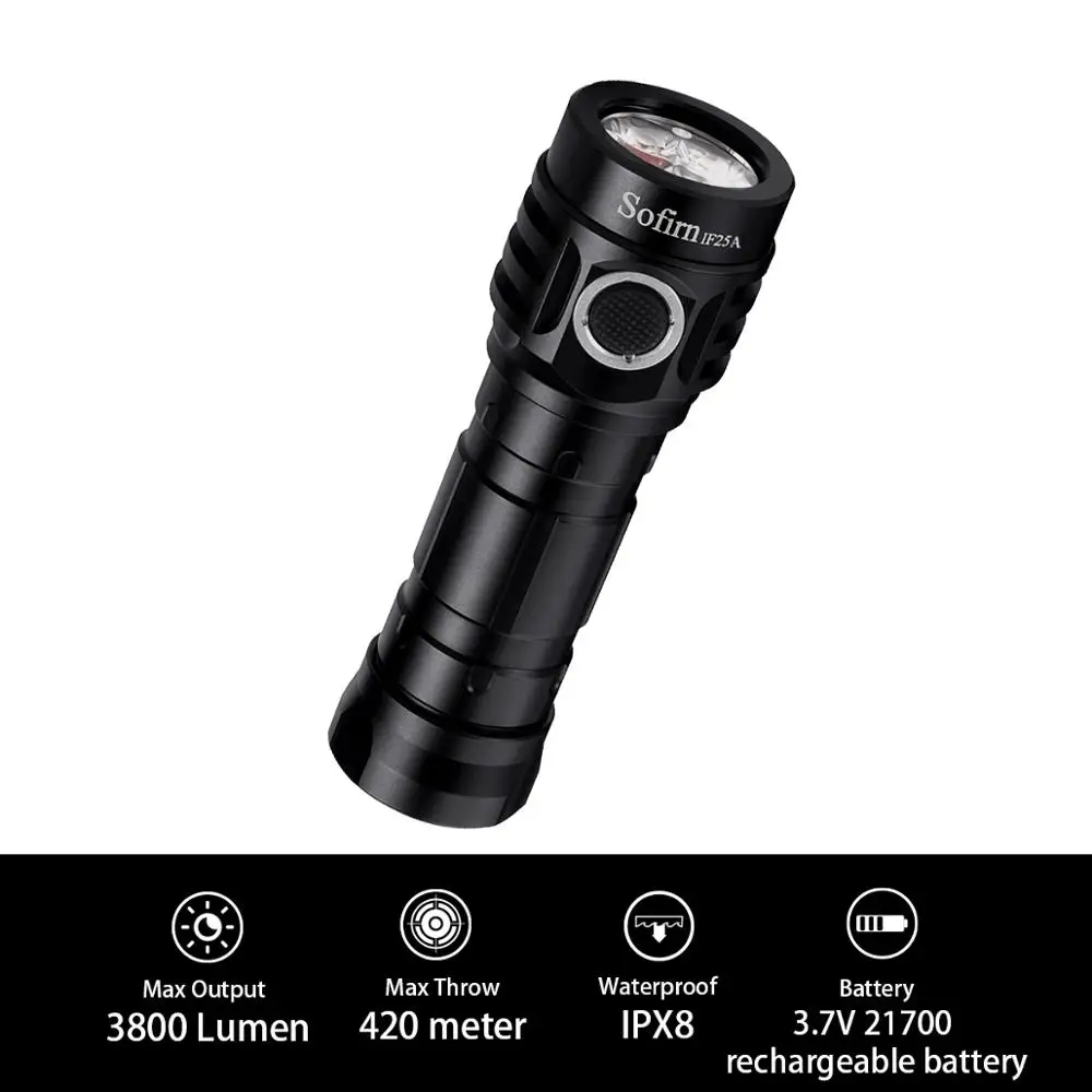 US $30.37 Sofirn IF25A BLF Anduril 4000lm Torch Powerful 21700 USB Rechargeable LED Flashlights Lantern 4SST20 LED Lamp Flashlight