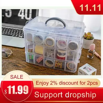 

Makeup Organizer 16/30 Slots 3 Tiers Plastic Building Blocks Multi-grid Transparent Suitcase Jewelry Storage Box Toys Organier