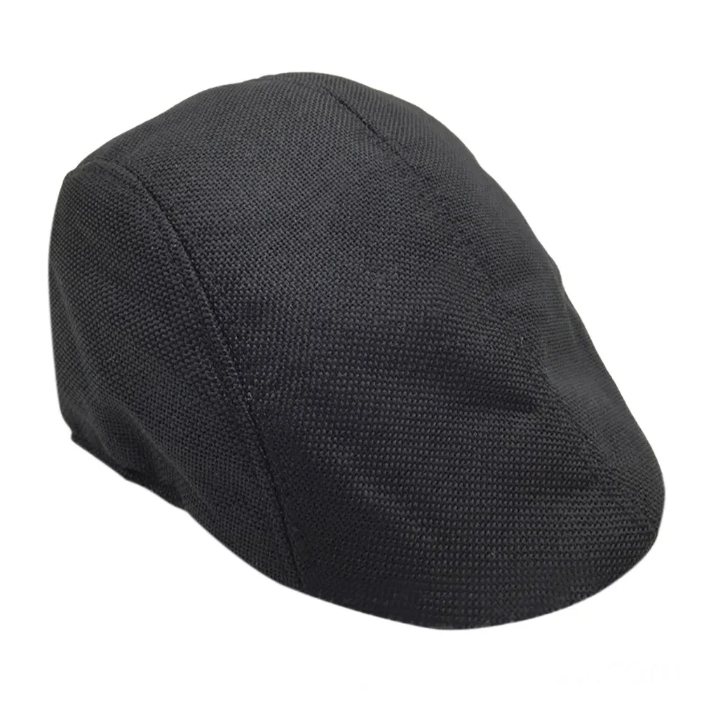 Мужские и wo мужские льняные береты весна/осень новые удобные дышащие Visiors чистый цвет кепки мужские шапки 58 см - Цвет: Black