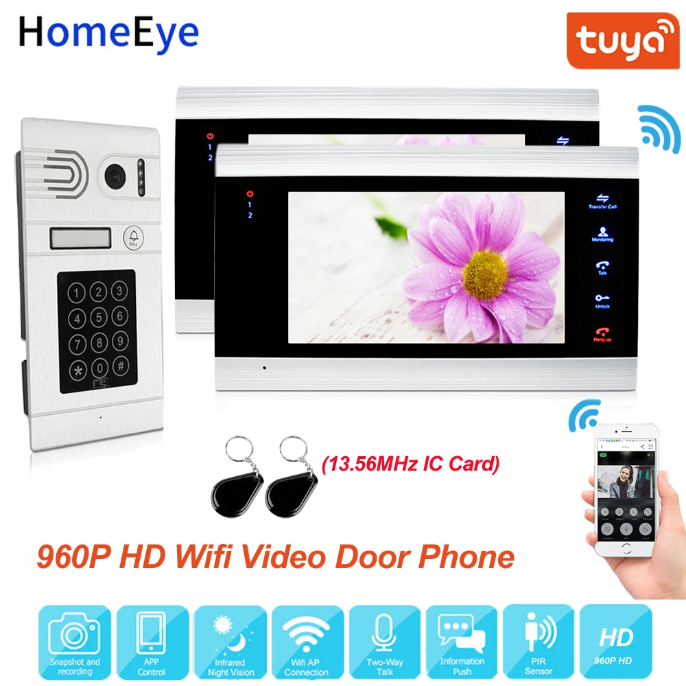 Tuya Smart Home App Remote Control WiFi Video Door Phone IP Video Intercom Security Access Motion Detection Code Keypad+ IC Card