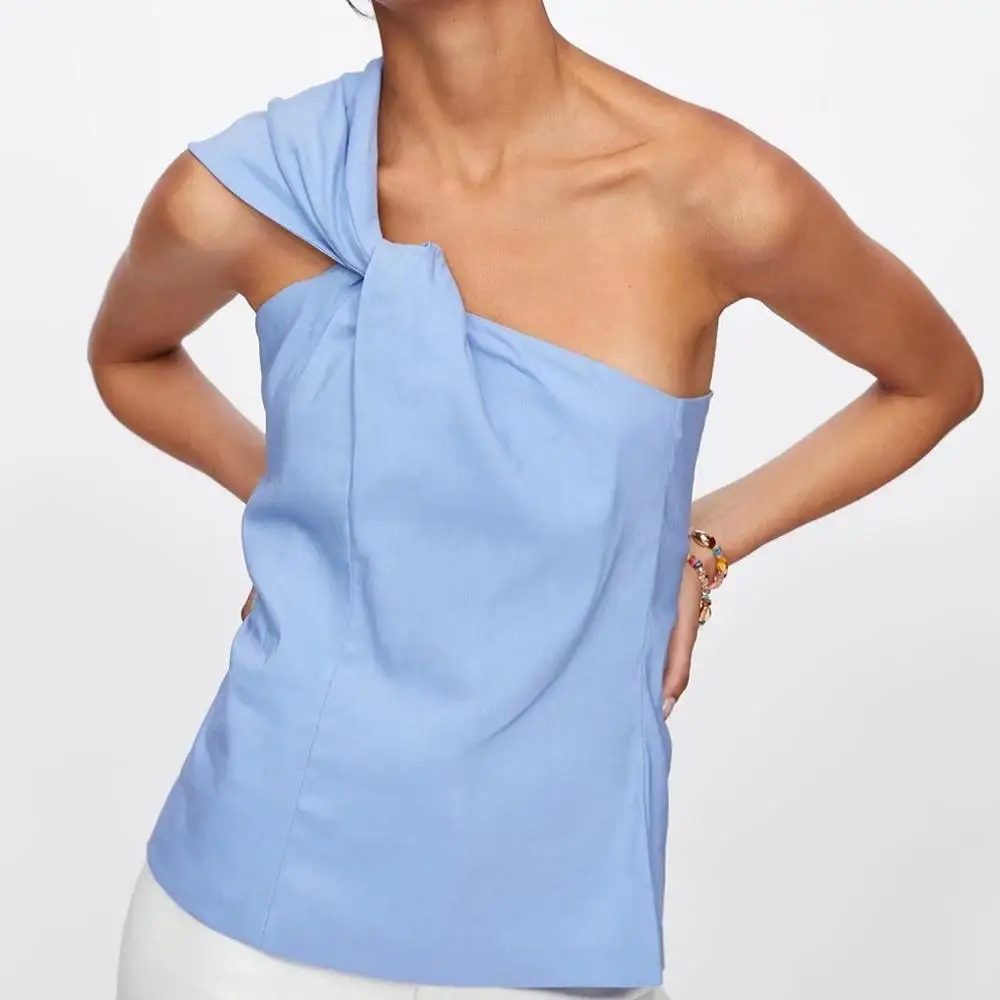 Блузка женская сексуальная украшенная узлом нерегулярная спина эластичная на