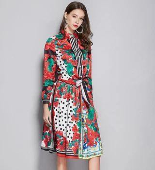 

Summer Women 2 Piece Sets Floral Striped Print Blouse Shirt Tops + High Waist Pleated Skirt Women Tracksuits Outfits Set TA249