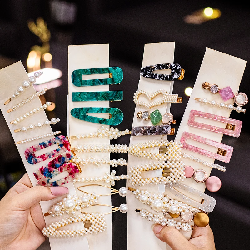 1set Popular Pearl Acrylic Hair Clips Fashion Woman Home Hair