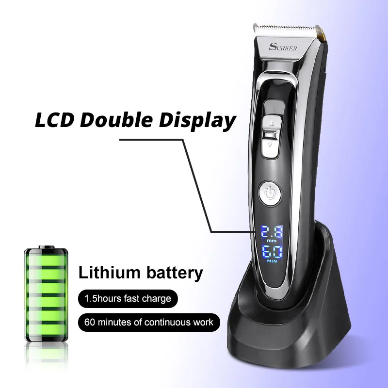 Машинка для стрижки волос SURKER Аккумуляторный триммер со светодиодным дисплеем