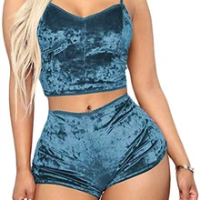 VZFF/модные женские бархатные пижамы из 2 предметов, сексуальные бархатные шорты на бретельках, пижамный комплект, женская пижама, Женский пижамный комплект для вечеринки