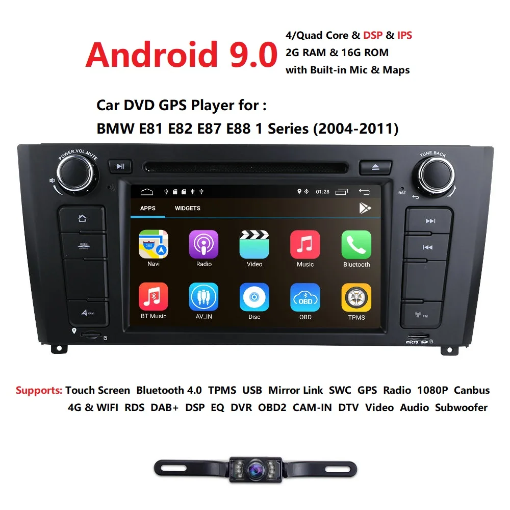 

1080p 16G1Din Car Multimedia player Android 9 GPS Autoradio Stereo System For BMW/E81/88/Rover/1 Series RAM 4G ROM 64GB FM Radio