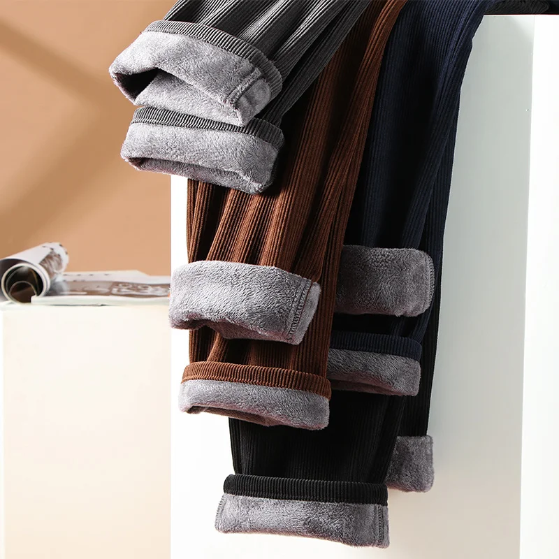 Winter Men's Fleece Corduroy Pants Business Fashion Classic Style Thick Warm Stretch Trousers Male Brand Clothing 2