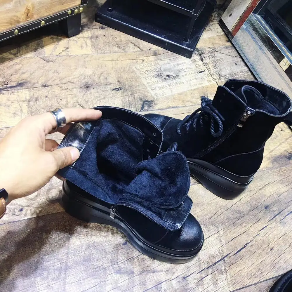 

2019 spring autumn Ankle boots woman platform boots rubber sole black leather buckle high heels shoes woman comfortable
