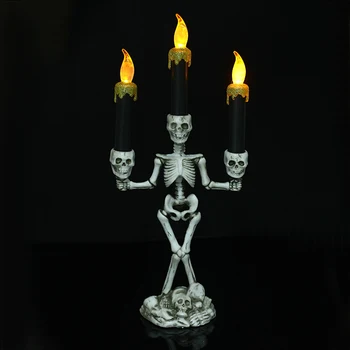 

LED Skeleton 3-Arms Candle Light Stand Halloween Party LED Candelabra Skull Party Bar KTV Lamp Decoration Home