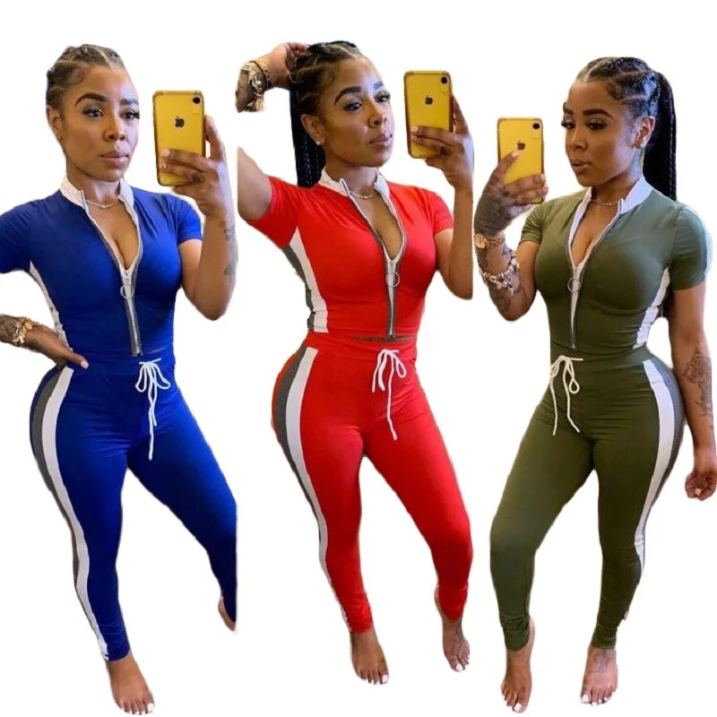 

Women Two Piece Set Short Sleeve Shirt Crop Top Pants Casual Pants Matching Suits Sport Tracksuits S76