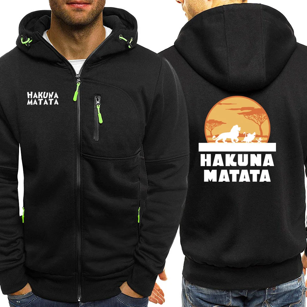 HAKUNA MATATA, мужская куртка на молнии, осень, брендовые толстовки с капюшоном для мужчин, принт с животными, мужской спортивный костюм, хипстерская одежда, Harajuku - Цвет: black5