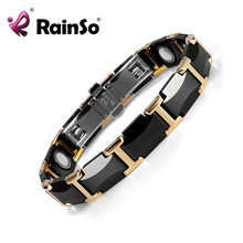 Rainso черный керамика Вольфрам Сталь Шарм Магнитная здоровье и гигиена ссылка браслеты для женщин с золото цвет ORB-216-01BKG