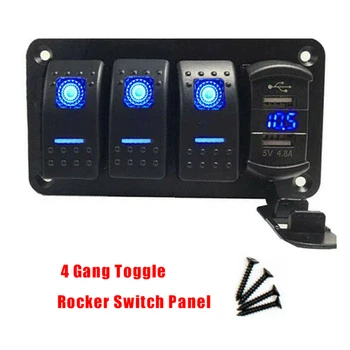 

For Car Boat Marine RV Truck Rocker Switch Panel 12V / 24V Double Lights 4 Gang W/ USB