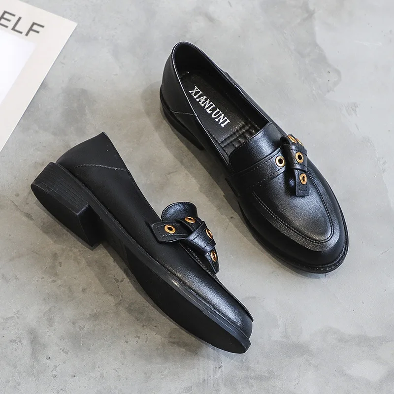 Style 4 Black Женские туфли-оксфорды; белые кожаные туфли на плоской подошве в консервативном стиле; обувь для студентов; повседневные женские лоферы без шнуровки в стиле дерби; обувь Bullock для студенток; большие размеры - Цвет: Style 4 Black