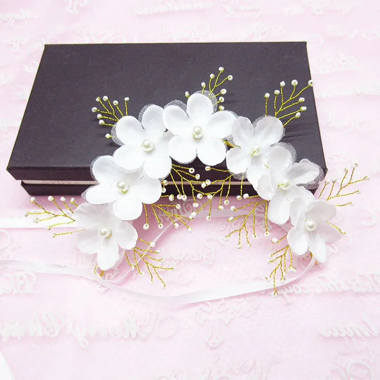 Fashion Handmade Silk Gauze Crystal Pearl Flower Bride Headband Hairpin Bridal Tiara Headpiece Hair Jewelry Wedding Accessories