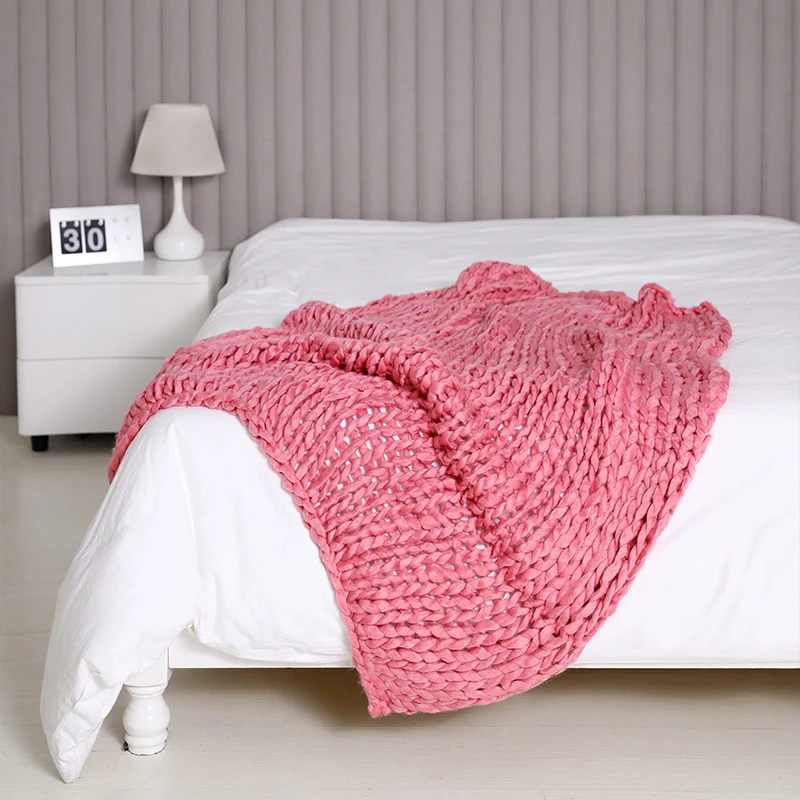 Tanie U miss Fashion Hand Chunky wełna dzianinowy koc gruba przędza Merino wełna wielkogabarytowe Knitting rzuć koce DropShipping 200X200CM